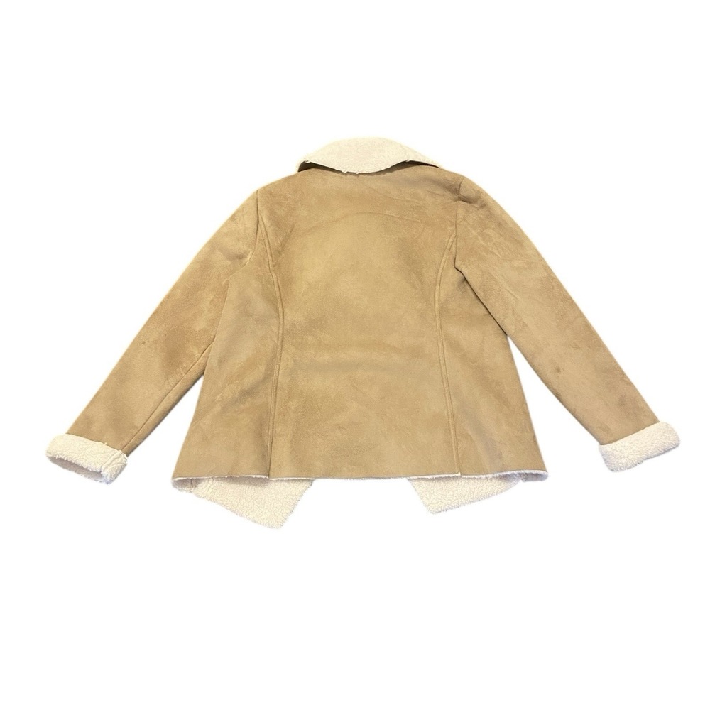 Ralph Lauren Faux Suede Sherpa Fleece Draped Front Luxury Jacket Tan Beige Small - Picture 3 of 7